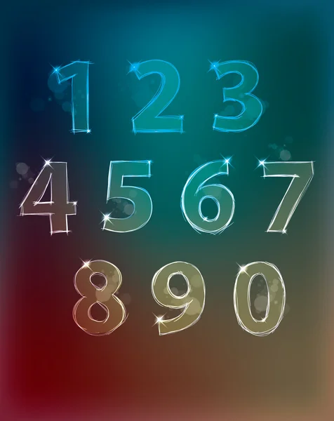 Kézzel rajzolt neon számok - betűkkel — Stock Vector