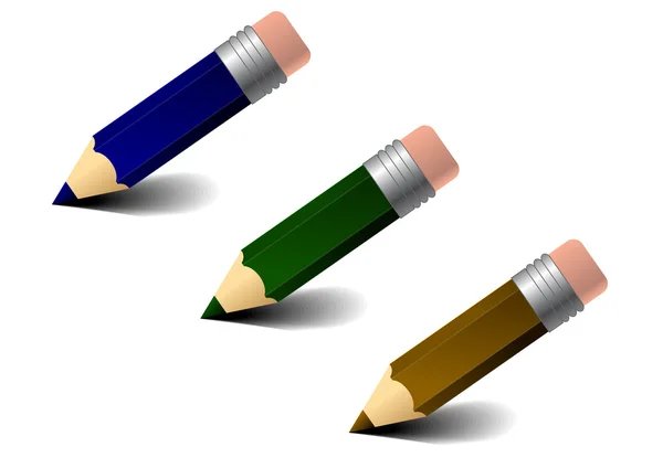 Three colored pencils — Stock Vector