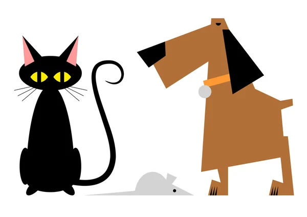 Kedi, köpek ve fare şekil — Stok Vektör