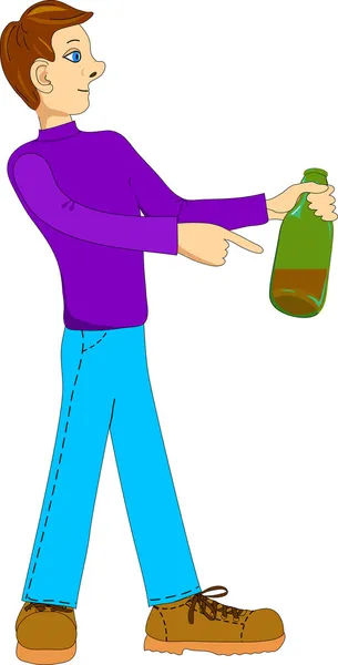L'uomo punta alla bottiglia — Vettoriale Stock