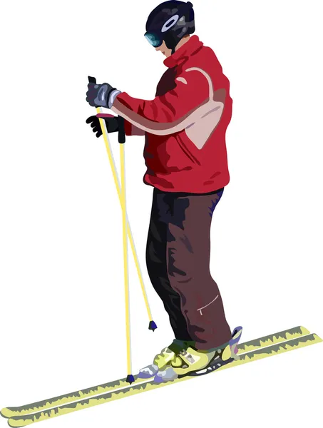 Skifahrer in roter Jacke — Stockvektor