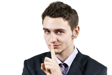 Guy points to remain silent clipart