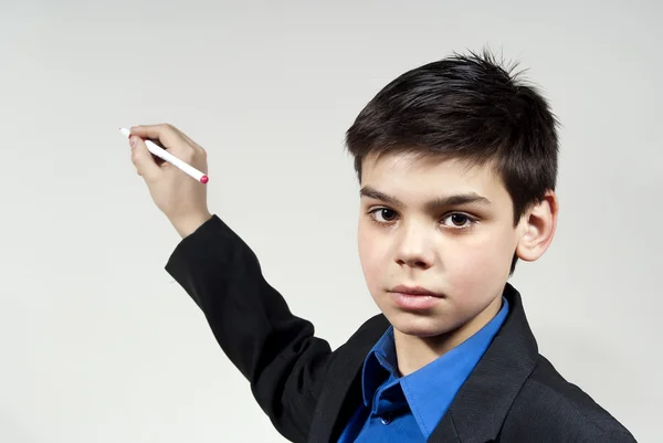 Boy in a suit says — Stock Photo, Image