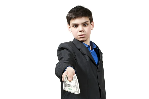 Rapaz surpreendido com o dinheiro recebido — Fotografia de Stock