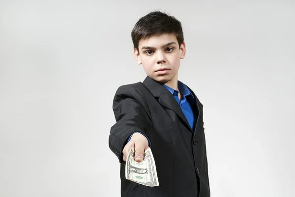 Chłopak zaskoczony przez pieniądze otrzymane — Zdjęcie stockowe
