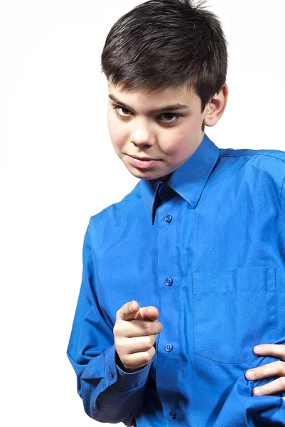 Yakışıklı çocuk işaret parmağı — Stok fotoğraf