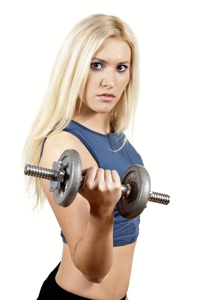 Beautiful girl holding a weight — Stock Photo, Image