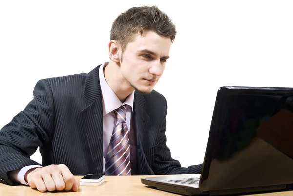 Boy working at the computer — Stock Photo, Image