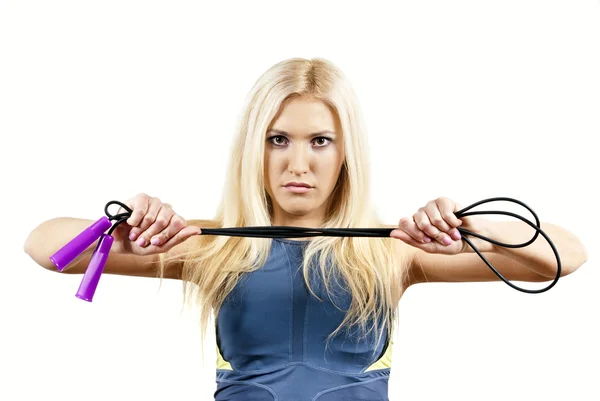 Girl athlete shows the rope — Stock Photo, Image