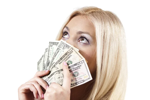 Flicka håller pengarna — Stockfoto