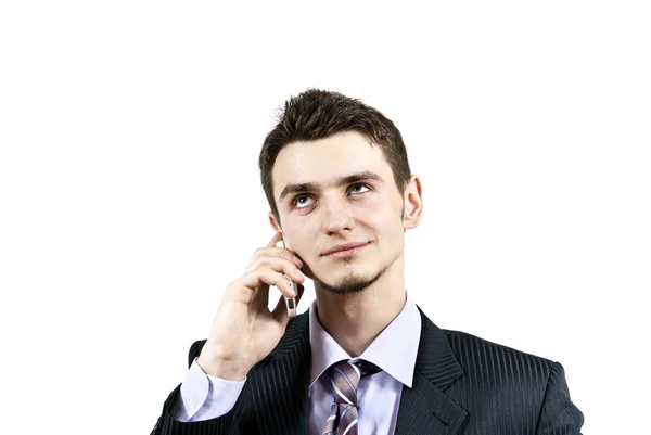 A srác egy mobiltelefonon beszél — Stock Fotó