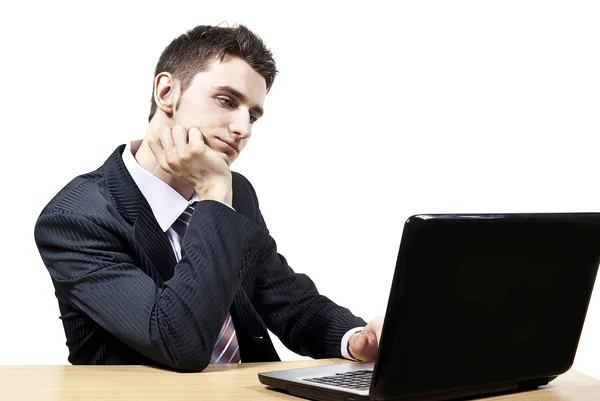The guy works for a laptop — Stock Photo, Image