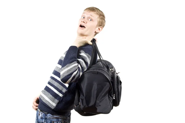 Хлопець тримає важку сумку — стокове фото