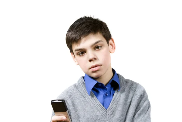 Хлопець тримає телефон — стокове фото