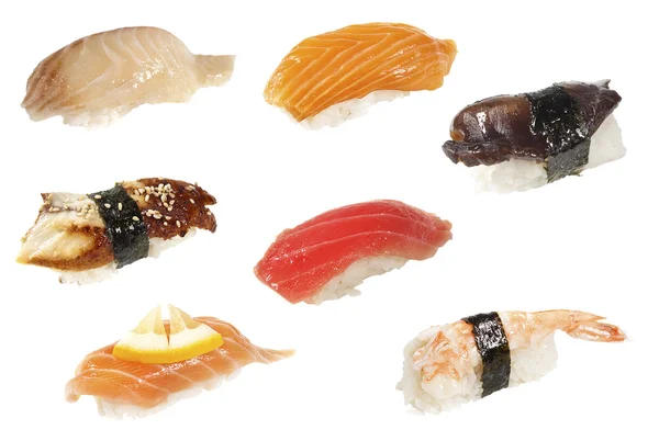 Różne sushi na białym tle — Zdjęcie stockowe