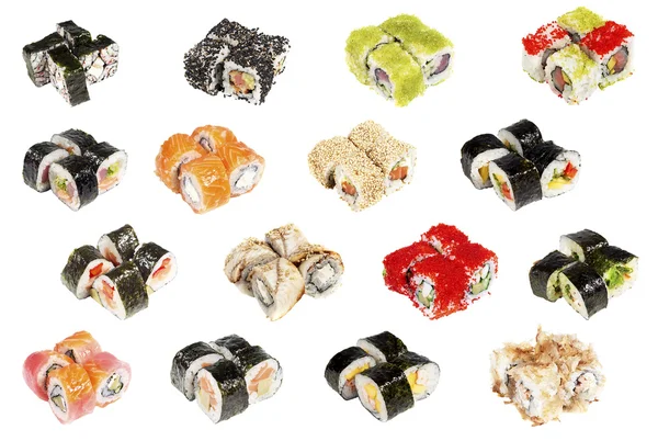 Różne sushi na białym tle — Zdjęcie stockowe
