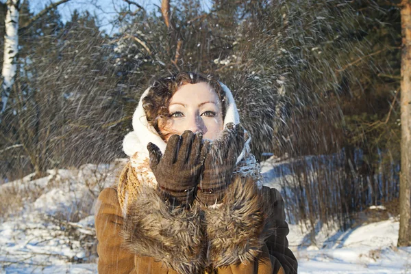 Piękna dziewczyna w zimie w przyrodzie — Zdjęcie stockowe