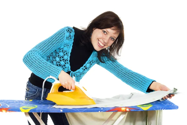 Beautiful girl ironing clothes — Stock Photo, Image