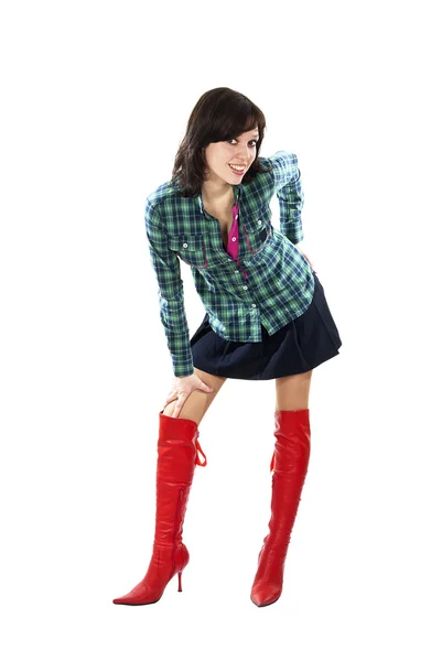 Hermosa chica de pie en las botas rojas — Foto de Stock