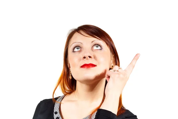 Beautiful redheaded Girl sends a finger — Stock Photo, Image