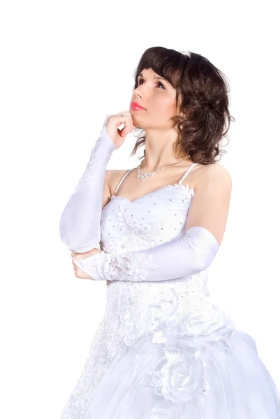 Dziewczyna w sukni ślubnej na białym tle — Zdjęcie stockowe