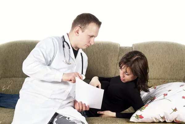 stock image Pregnant woman and the doctor on the couch