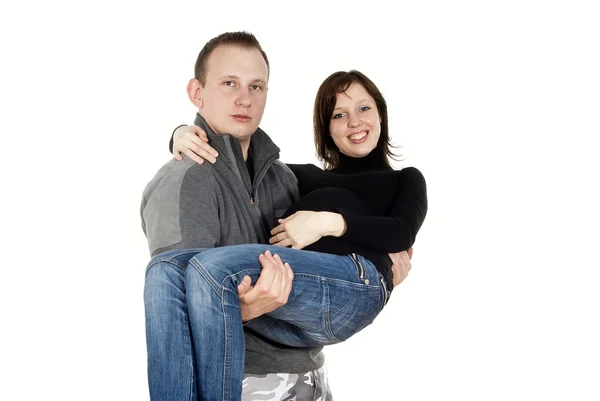 La coppia felice una ragazza incinta — Foto Stock