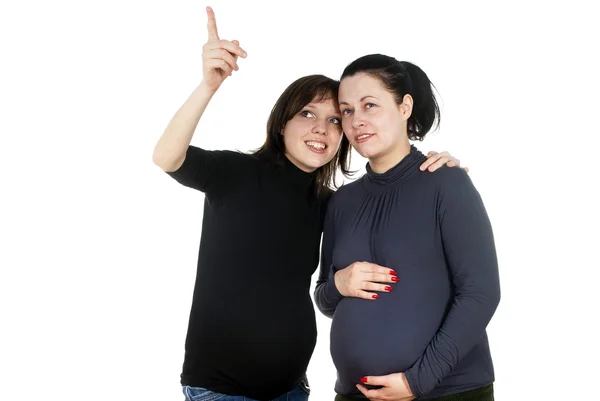 Dwie dziewczyny w ciąży szczęśliwy Pokaż — Zdjęcie stockowe
