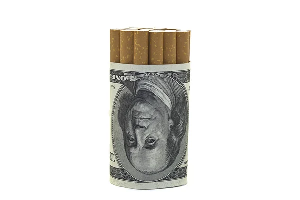 A lot of cigarettes and money — Stock Photo, Image