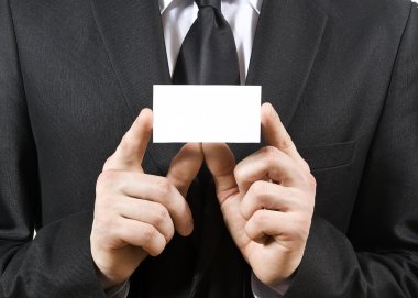 A man holds, a business card clipart