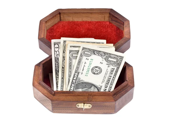 珠宝盒的钱 — 图库照片