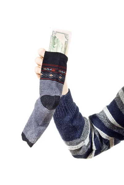 Peníze je držena v ponožce — Stock fotografie