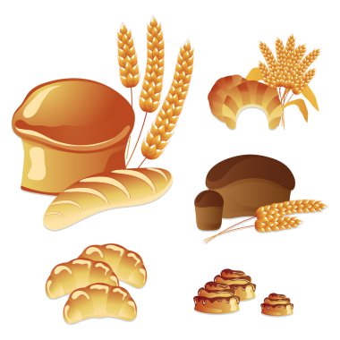 Vector set, fresh bread and pastries clipart