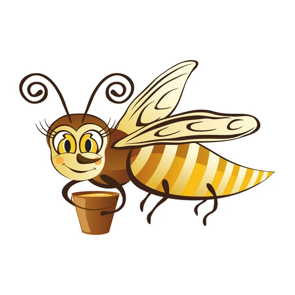 Merry bee med en hink med honung — Stock vektor