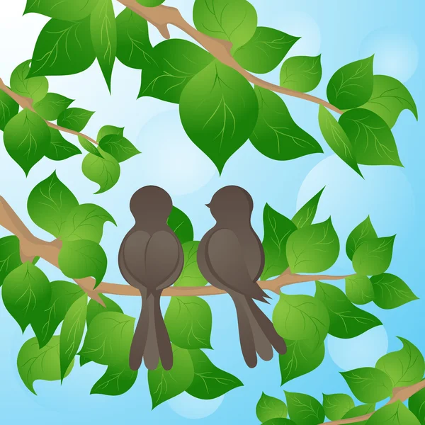 Πουλί σε ένα δέντρο, ένα υπόβαθρο άνοιξη — Διανυσματικό Αρχείο