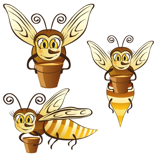 Funny honey bees with a bucket of honey — Stock Vector