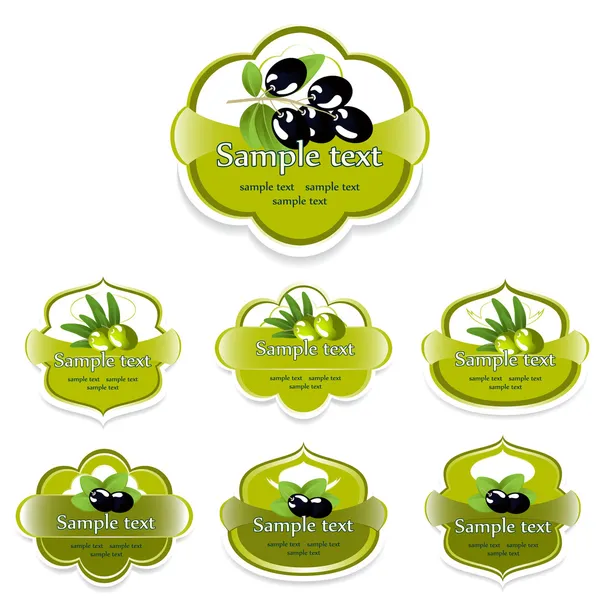 Un ensemble d'étiquettes aux olives — Image vectorielle