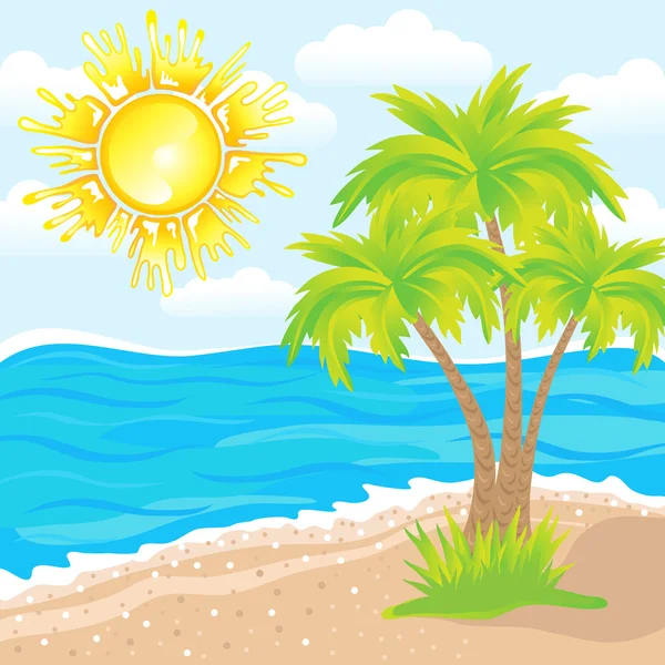 Summer background, tropical beach with palm trees — Stock Vector