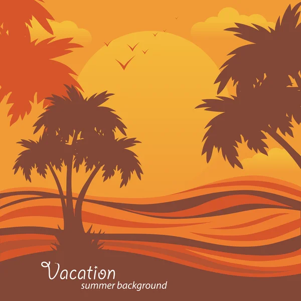 Fondo de verano, vector de palmeras tropicales — Vector de stock