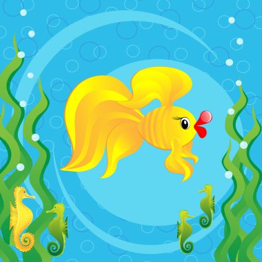 Gold fish and seahorses clipart