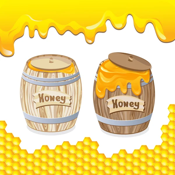 Сладкий мед в бочке — стоковый вектор