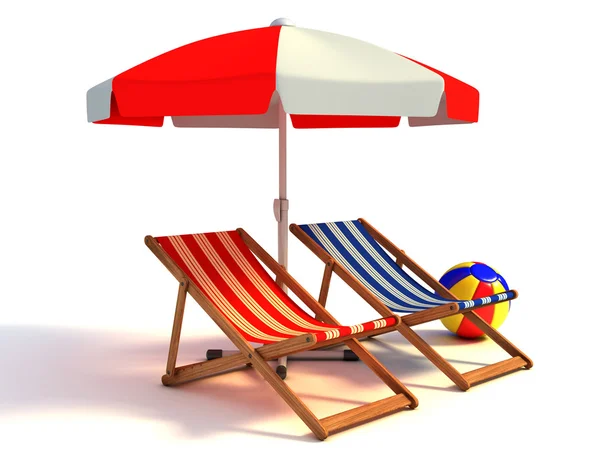 stock image Two beach chairs under sunshade