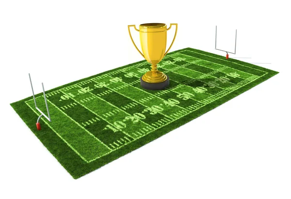 American football field with the golden trophy — Stock Photo, Image