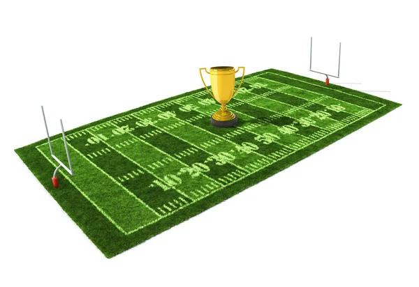 Campo di football americano con il trofeo d'oro — Foto Stock