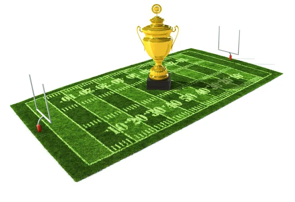 American football field with the golden trophy — Stock Photo, Image