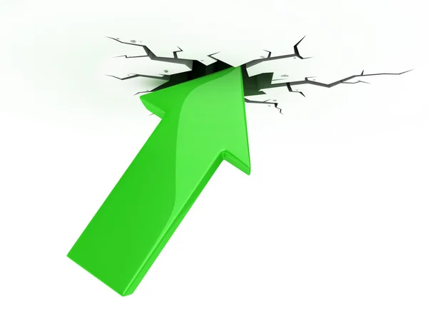 3d isolated illustration of green arrow break up the ceiling — Stock Photo, Image