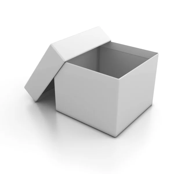 Caja abierta blanca en blanco aislada sobre fondo blanco — Foto de Stock