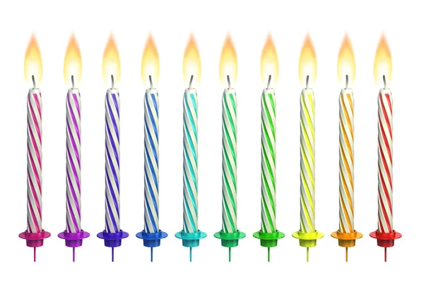 Kleurrijke aangestoken kaarsen geïsoleerd over Wit — Stockfoto