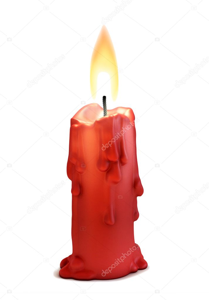 Burning candle isolated over white
