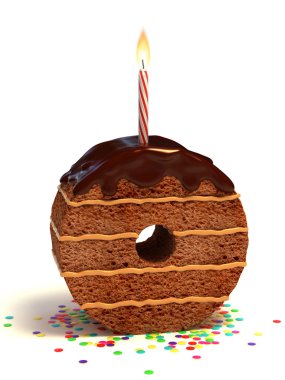 Number zero shaped chocolate birthday cake clipart